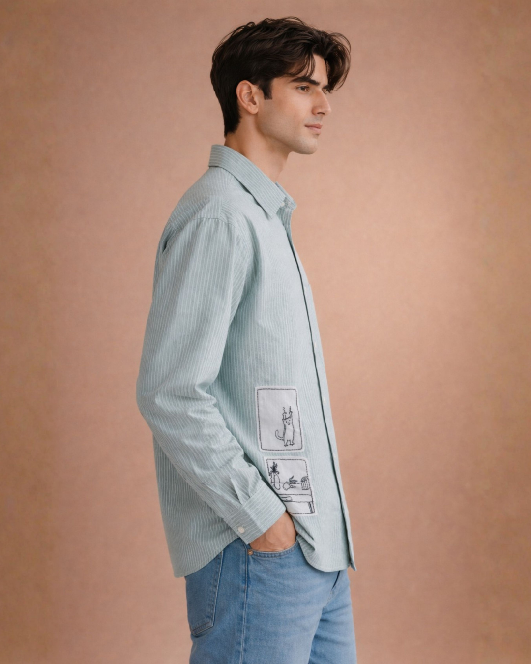 Oversized Stripe Patch Shirt