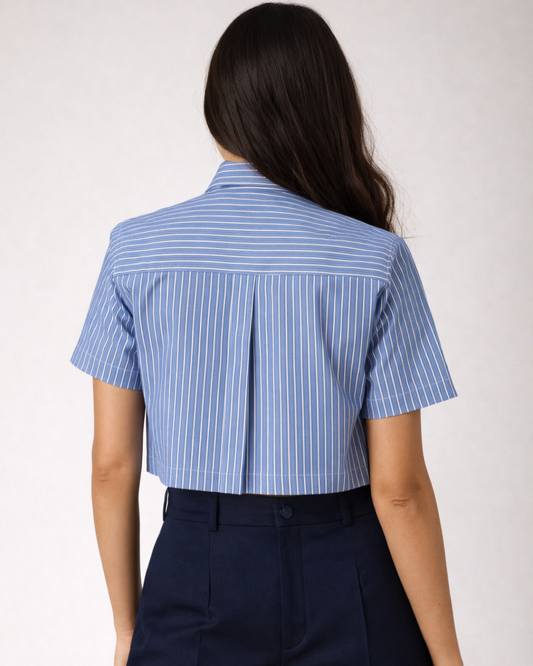 Striped pleated crop shirt