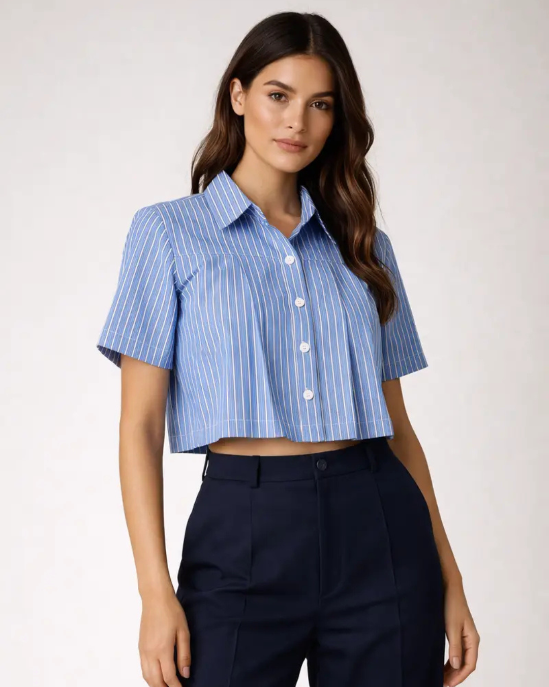 Striped pleated crop shirt