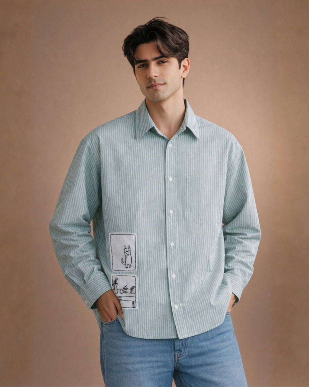 Oversized Stripe Patch Shirt