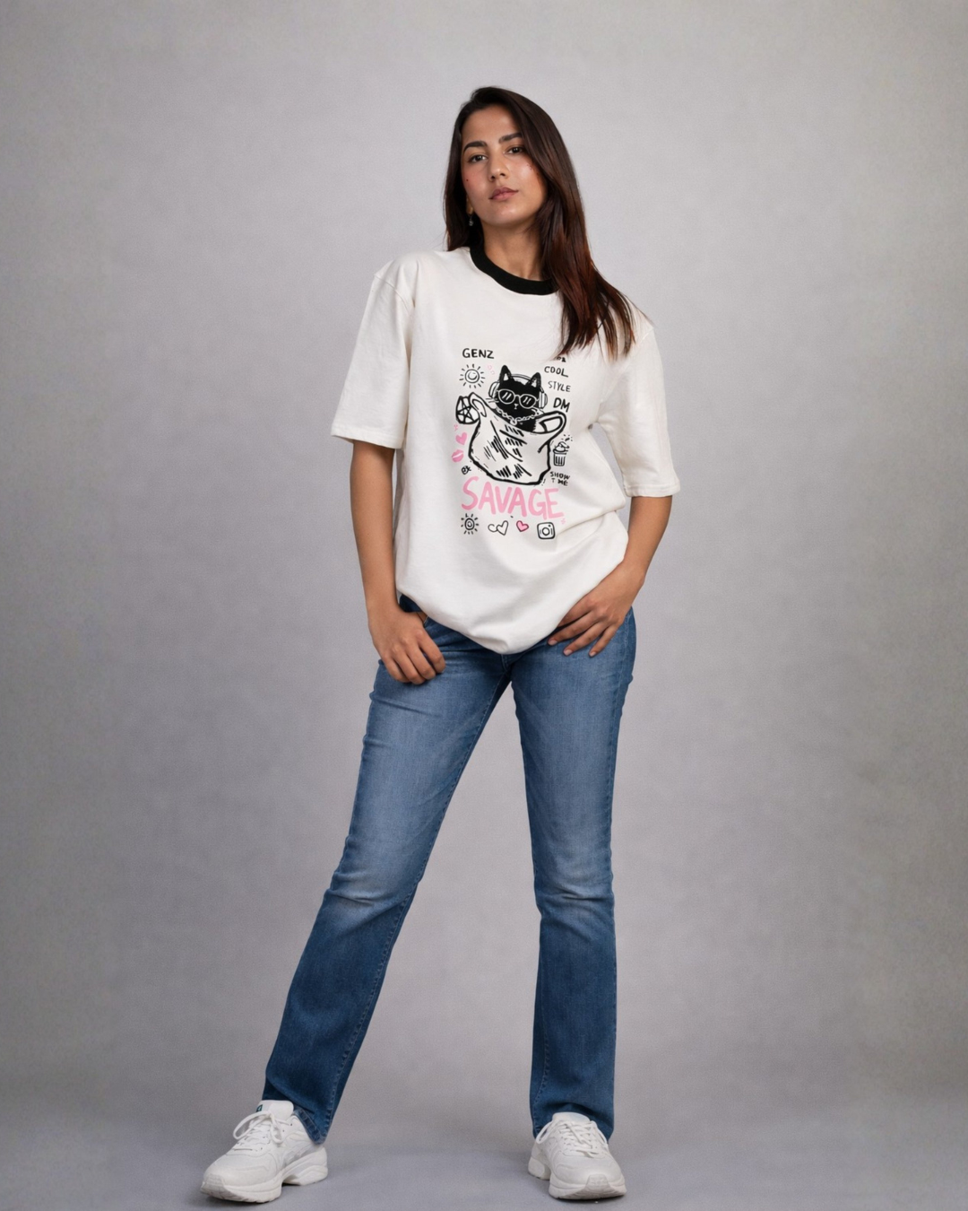 Savage cat oversized tee