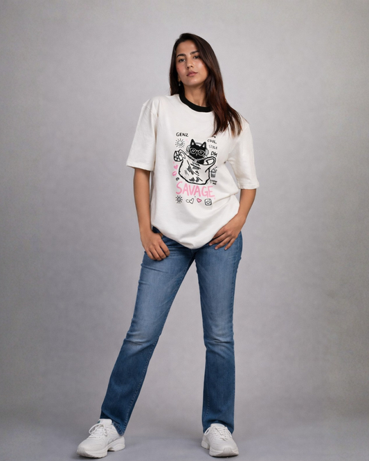 Savage cat oversized tee