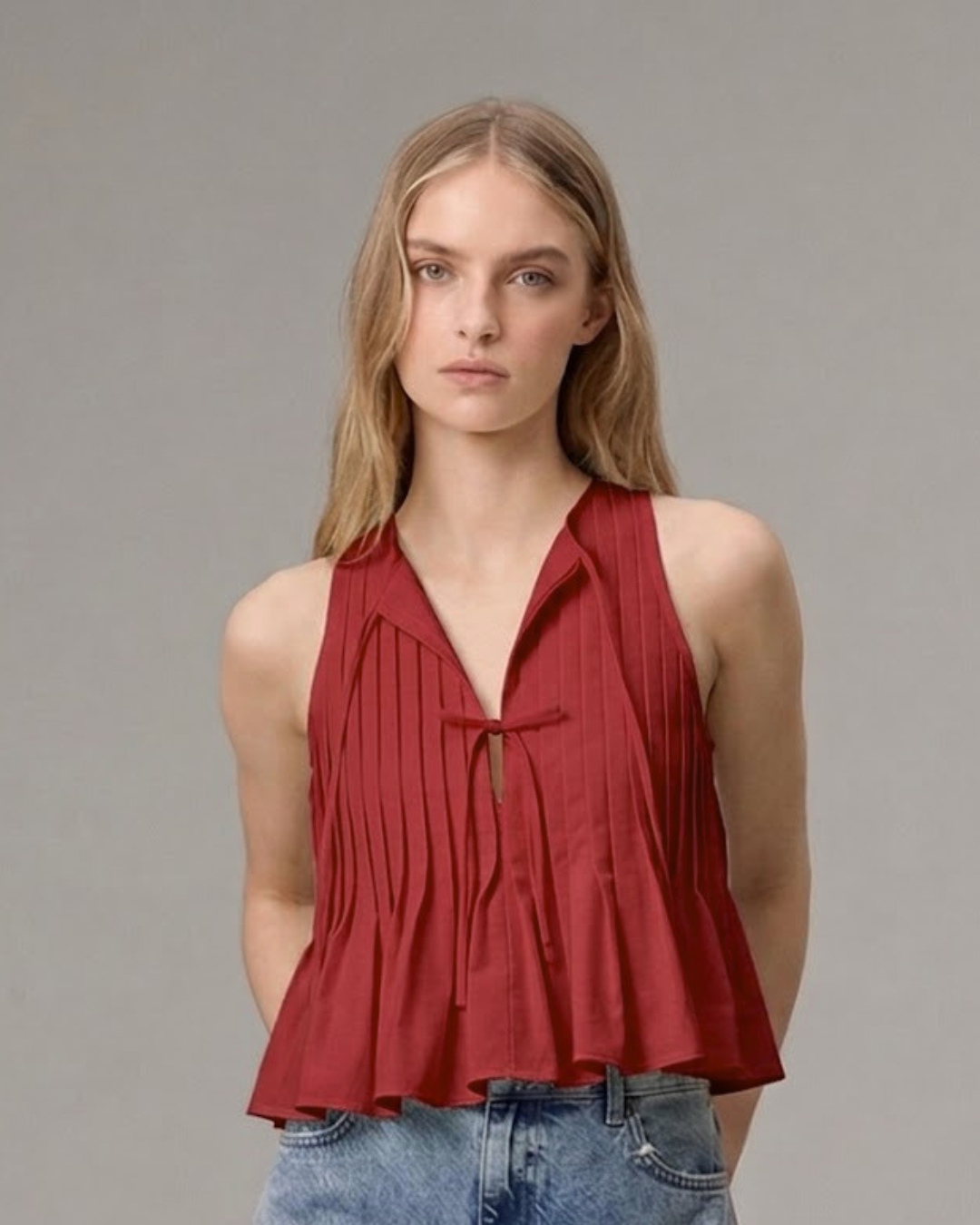 Crimson Petal Pleated Top