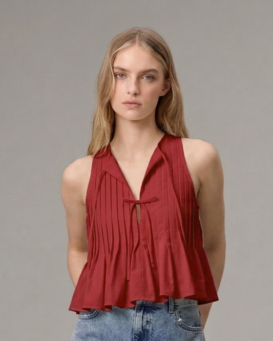 Crimson Petal Pleated Top