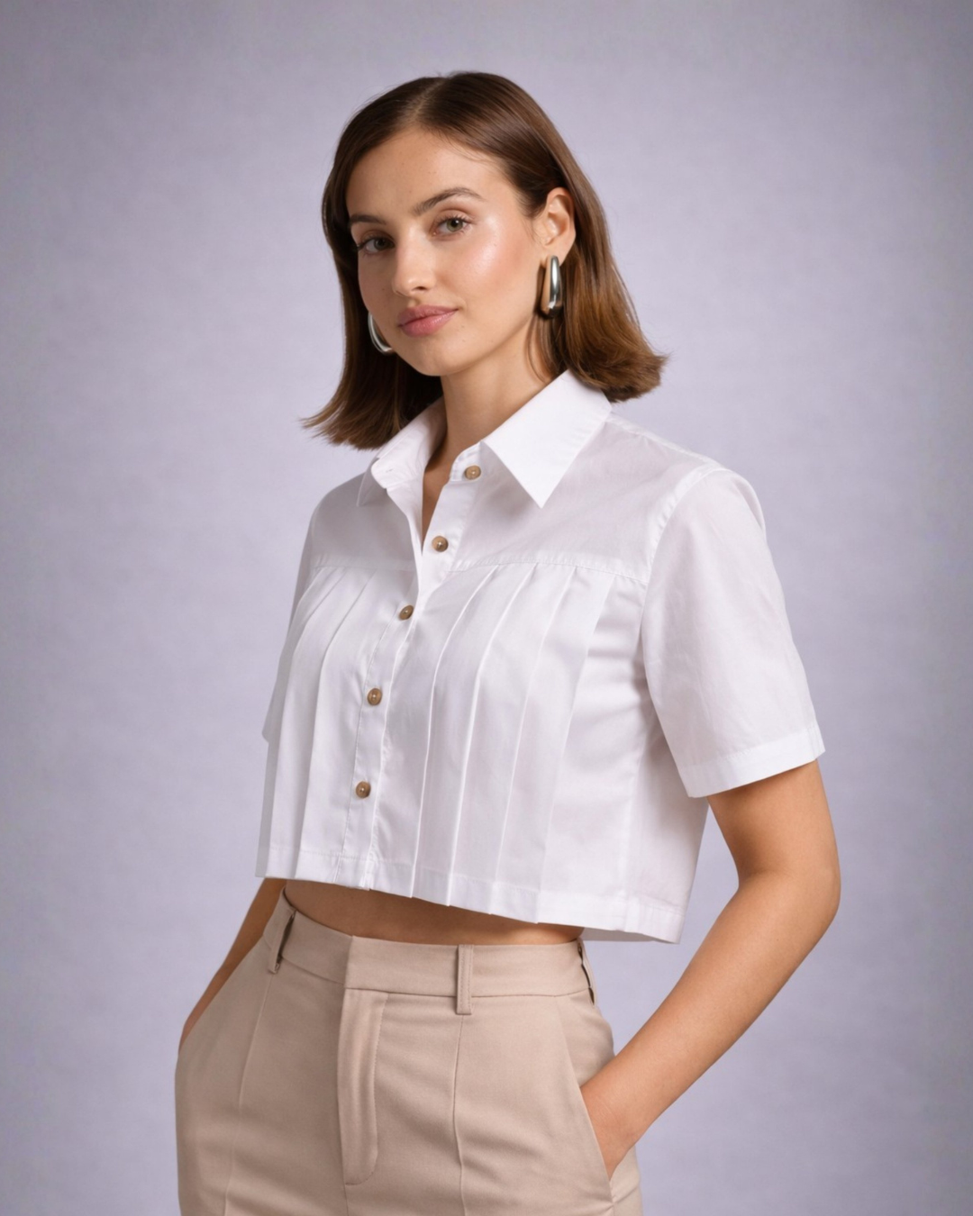 Structured Pleat Crop Shirt