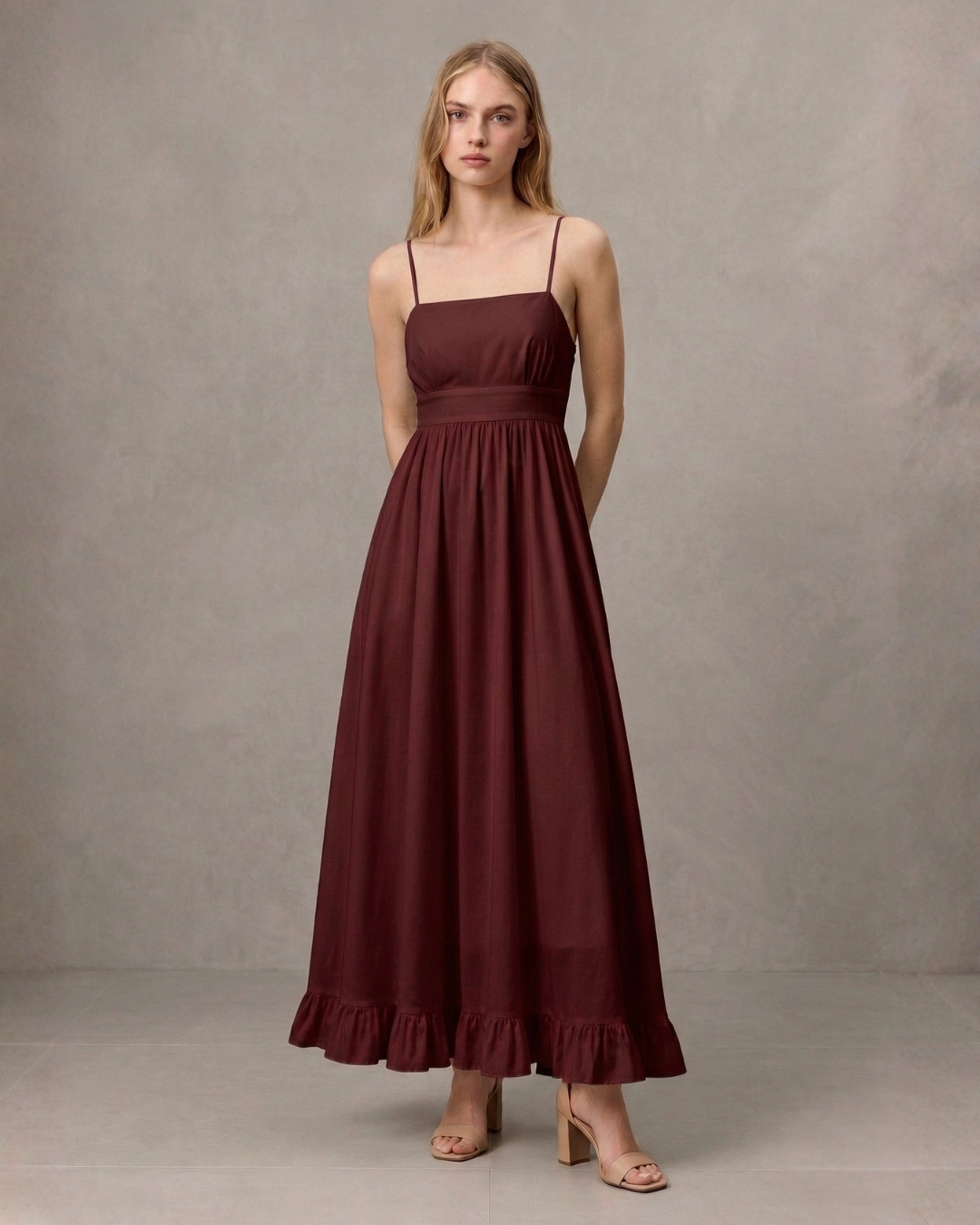Primrose Ruffle Maroon Dress