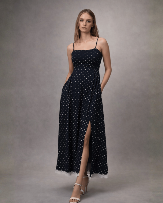 Polka-Dot Slit Dress