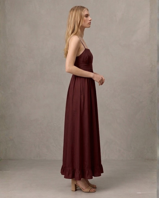 Primrose Ruffle Maroon Dress