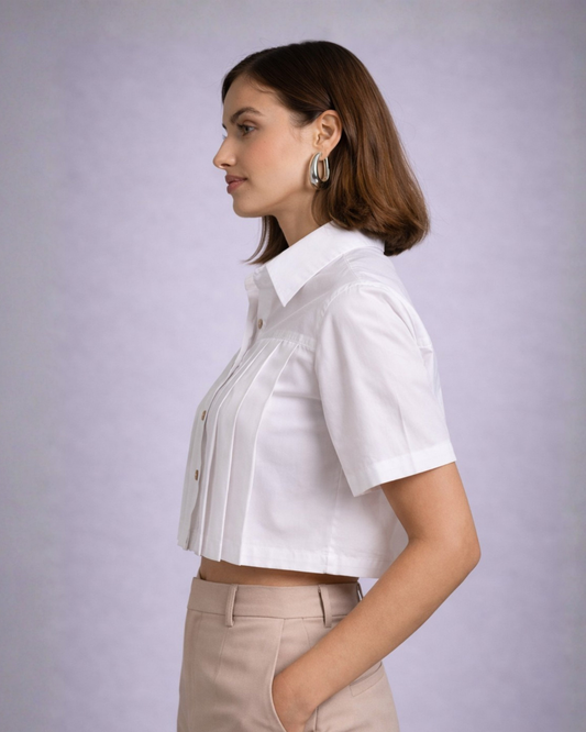 Structured Pleat Crop Shirt