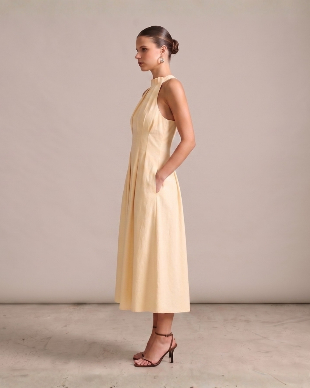 Lumia Pintuck Yellow Dress