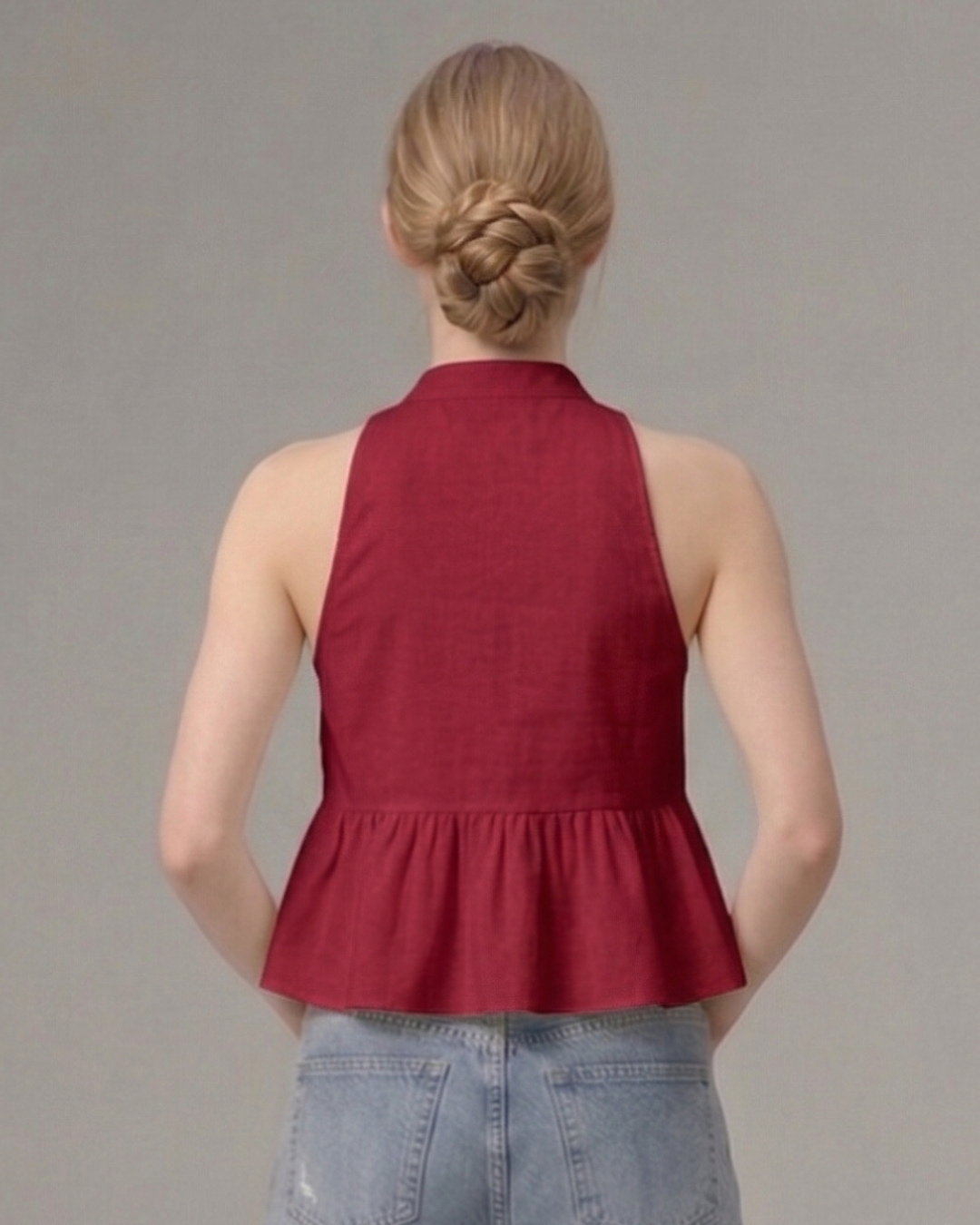 Crimson Petal Pleated Top