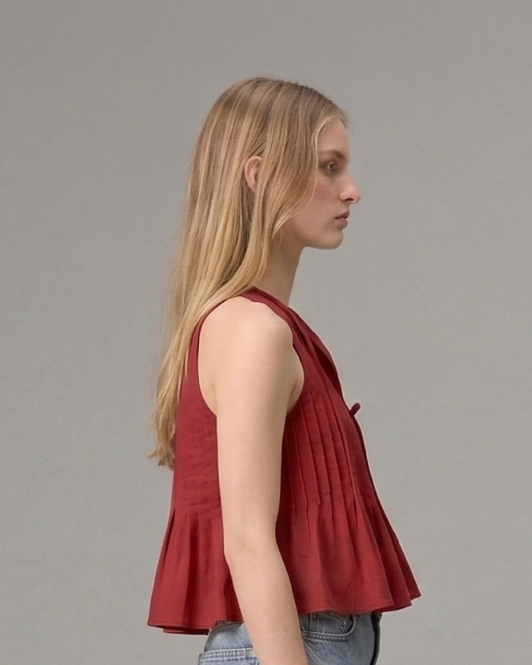Crimson Petal Pleated Top
