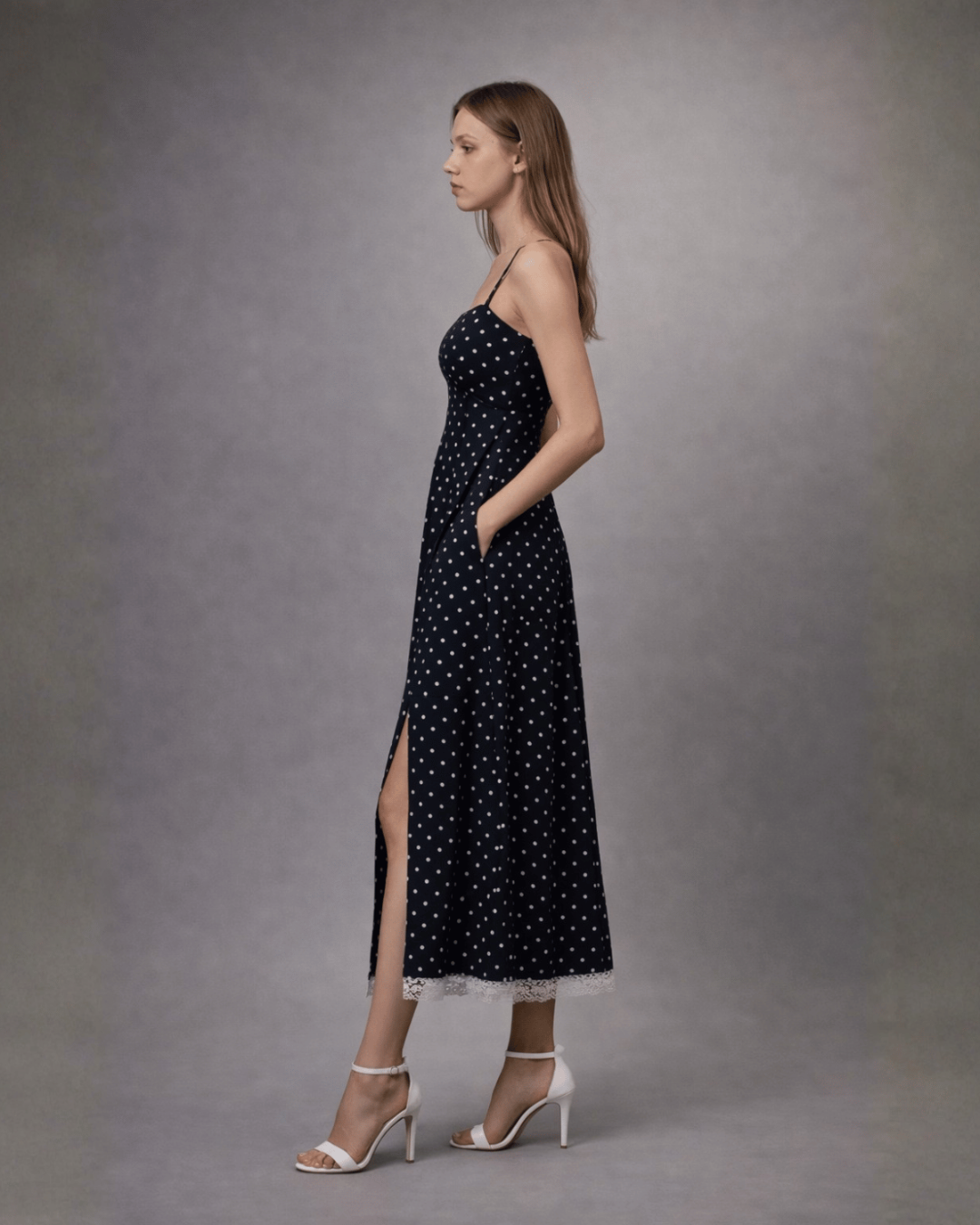 Polka-Dot Slit Dress