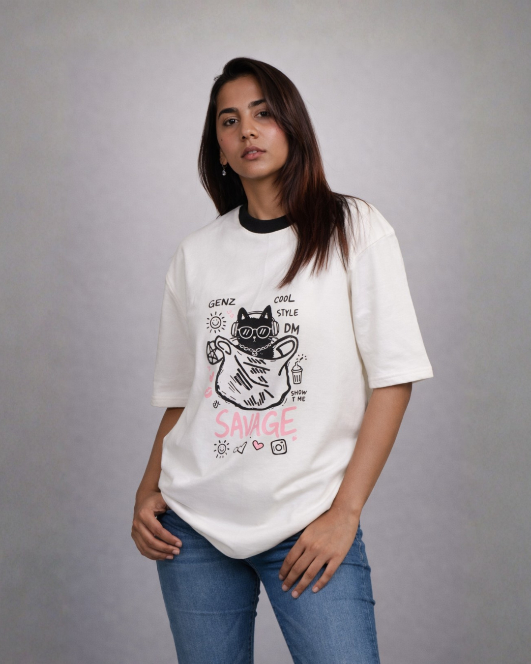 Savage cat oversized tee