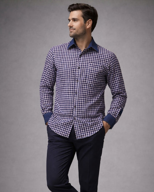 Denim Collar Check Shirt