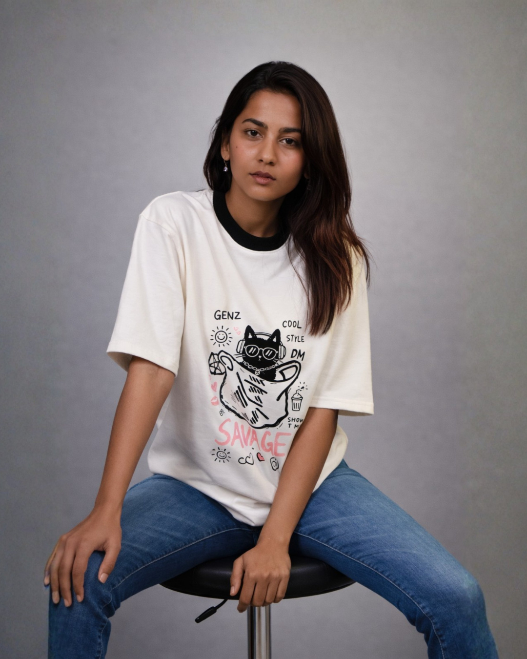 Savage cat oversized tee
