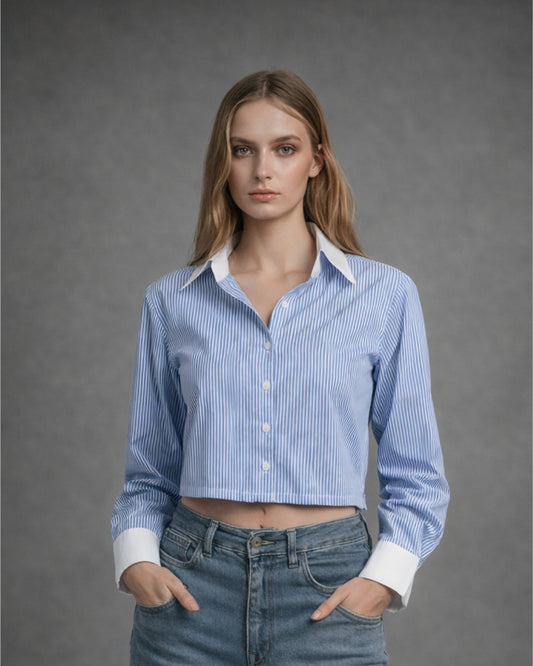 CLASSIC PINSTRPE CROP SHIRT