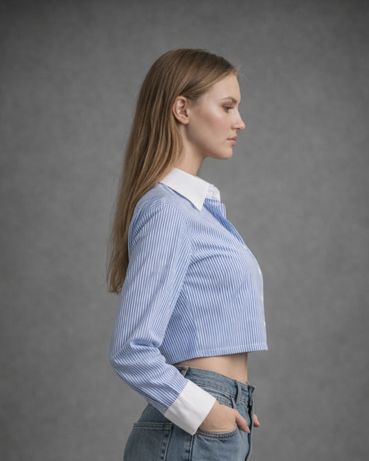 CLASSIC PINSTRPE CROP SHIRT