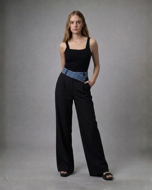 CROSS-OVER DENIM DETAILED PANT