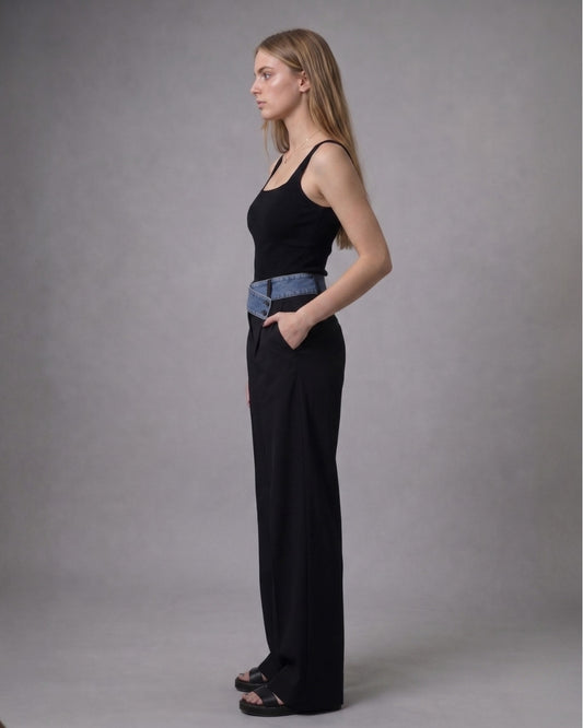 CROSS-OVER DENIM DETAILED PANT